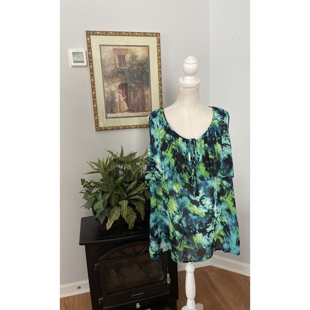 Dress Barn Plus-Size 2X Tank Top Layered Blue Green Tie Dye Boho